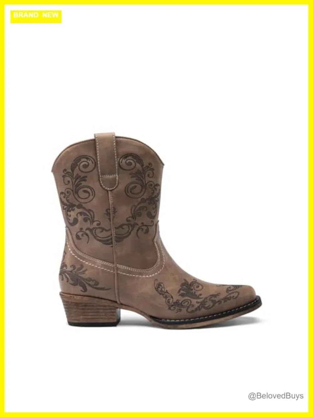 Women's Square Toe Western Ankle Boots with Side Zipper Faux Leather